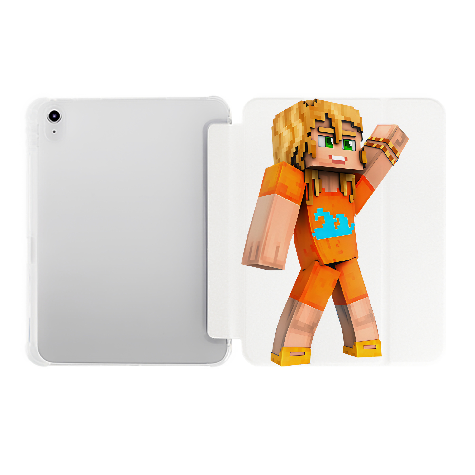 （画像用） マインクラフト ブロックの世界 Minecraft MC Block world IPad ケース ペン収納付き 三つ折りスタンド PUレザー×シリコン 対応機種9.5/10.5/10.9インチ